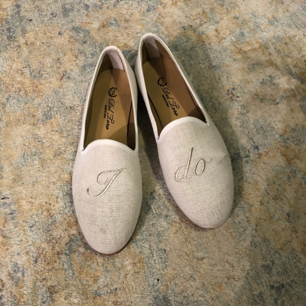 Del Toro I Do Wedding Bridal Linen Loafers Flats - Picture 2 of 8